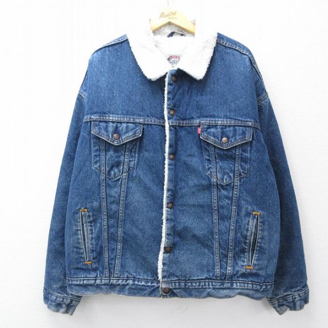 XL★古着 リーバイス Levis 長袖 ボア ジージャン メンズ 90年代 90s 大きいサイズ コットン USA製 紺 ネイビー デニム 内側ボア 【spe】 25oct27 中古 アウター Gジャン ジャケット