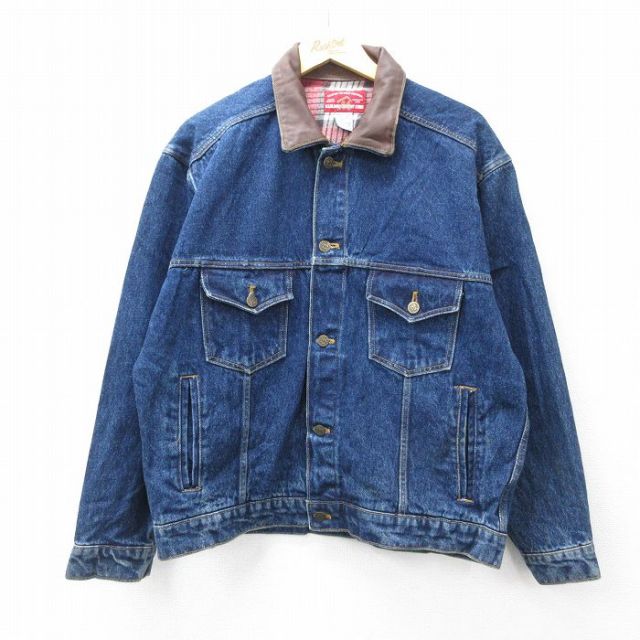 【50%OFF】マルボロ 90s 長袖ジージャン 襟レザー ネイビー XL | 古着