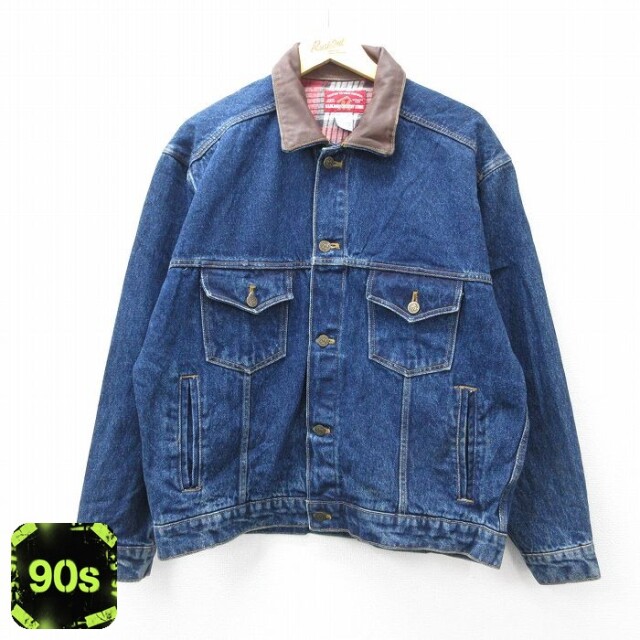 【50%OFF】マルボロ 90s 長袖ジージャン 襟レザー ネイビー XL | 古着