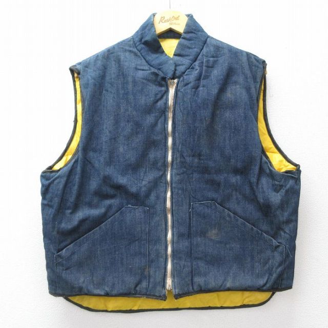 XL★古着 キャンパス デニム ベスト メンズ 80年代 80s USA製 紺 ネイビー 25nov05 中古 アウター
