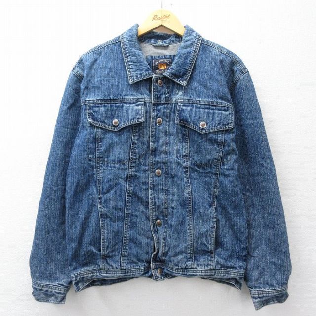 L★古着 ルート66 長袖 ジージャン メンズ 00年代 00s コットン 紺 ネイビー デニム 25nov05 中古 アウター Gジャン ジャケット