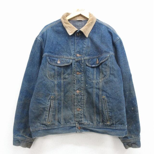 XL★古着 リー Lee 長袖 ジージャン メンズ 00年代 00s 大きいサイズ コットン 紺 デニム 内側ブランケット 25dec05