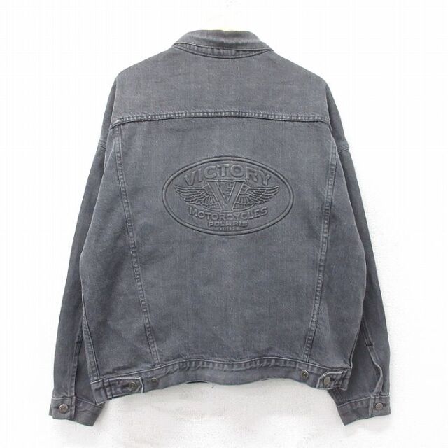 XL★古着 長袖 ジージャン メンズ 90年代 90s Victory 大きいサイズ コットン USA製 黒 デニム 25dec12