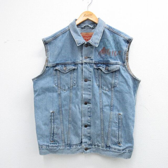 XL★古着 リーバイス Levis 72334 デニム ベスト メンズ ハンドペイント コットン 薄紺 デニム【spe】 25dec15