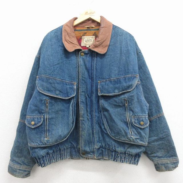 XL★古着 リーバイス Levis 長袖 デニム ジャケット メンズ 00年代 00s 大きいサイズ コットン 紺【spe】 25dec18