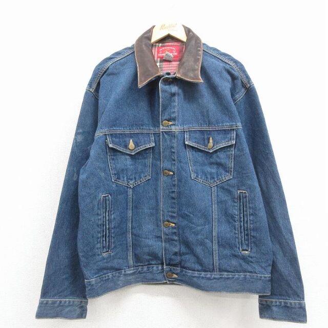 XL★古着 マルボロ 長袖 ジージャン メンズ 90年代 90s 襟レザー 大きいサイズ コットン 紺 デニム他【spe】 26feb02