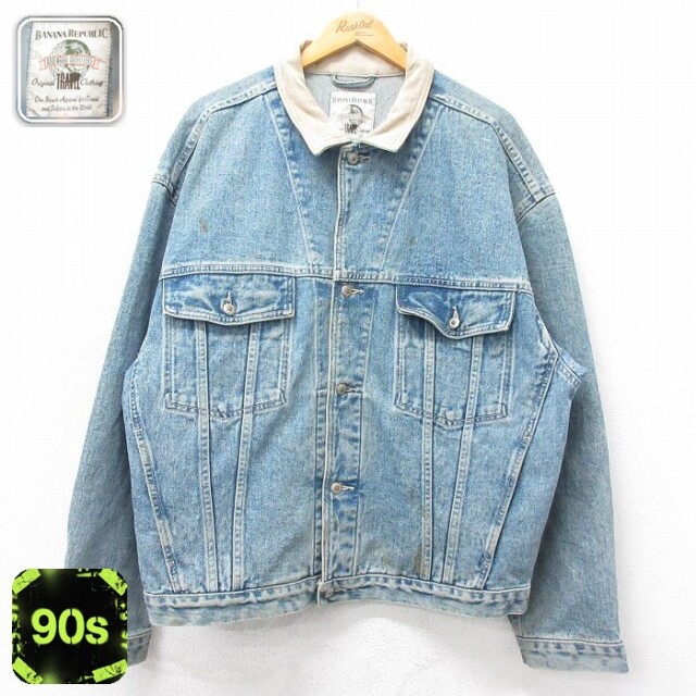【50%OFF】バナナリパブリック 90s ジージャン 襟レザー ネイビー XL | 古着