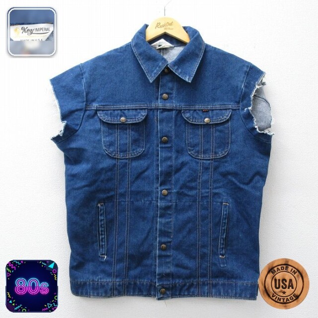 【50%OFF】キー 80s デニムベスト ネイビー XL | 古着