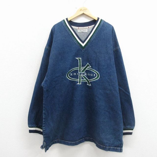 【20%OFF】Knockout 90s 長袖デニムジャケット 刺繍 ネイビー XL | 古着