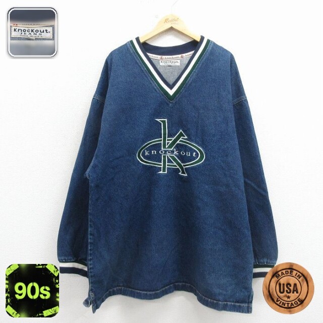 【50%OFF】Knockout 90s 長袖デニムジャケット 刺繍 ネイビー XL | 古着