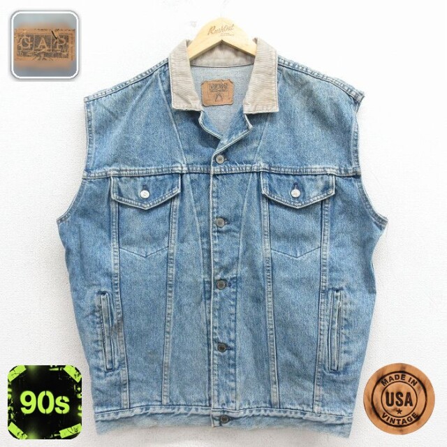 【20%OFF】ギャップ 90s デニムベスト 襟コーデュロイ ネイビー L | 古着