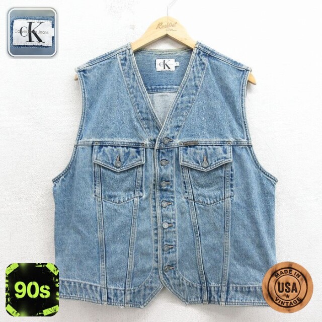 【20%OFF】カルバンクライン 90s デニムベスト ネイビー メンズM相当 | 古着