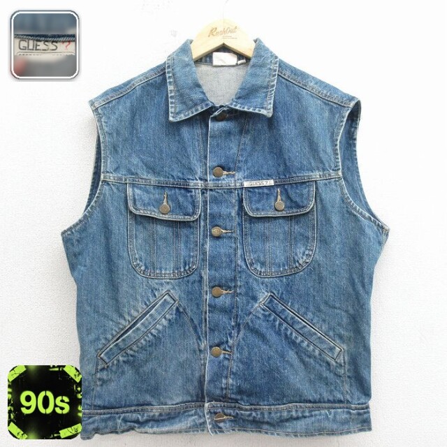 【20%OFF】ゲス 90s デニムベスト ネイビー メンズL相当 | 古着