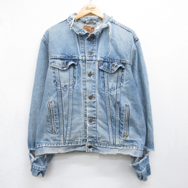 XL★古着 Levi's リーバイス 71506 長袖 デニム ジャケット メンズ 90年代 90s ジージャン ボロ コットン USA製 ネイビー【spe】 26sep01