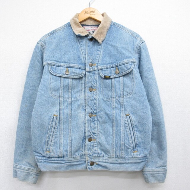 L★古着 リー Lee 長袖 デニム ジャケット メンズ 90年代 90s ストームライダー えりコーデュロイ LeeRIDERS コットン ネイビー【spe】 26sep01