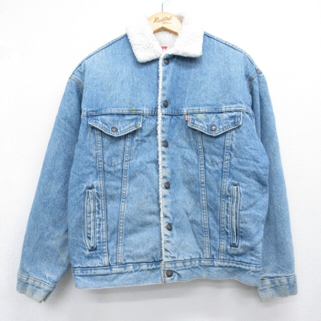 M★古着 Levi's リーバイス 長袖 デニム ジャケット メンズ ボア コットン USA製 ネイビー【spe】 26sep25