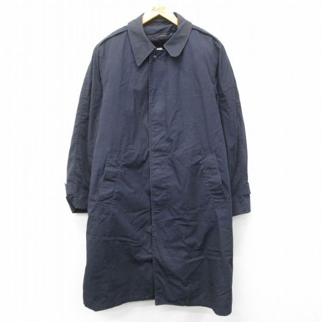 XL★古着 長袖 ミリタリー コート メンズ 80年代 80s ライナー付き ロング丈 USA製 紺 ネイビー 25jan16 中古 アウター