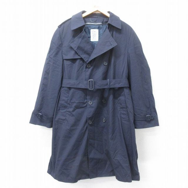 【50%OFF】M★古着 長袖 ミリタリー トレンチ コート メンズ 90年代 90s ロング丈 USA製 紺 ネイビー 25jan31 中古 アウター