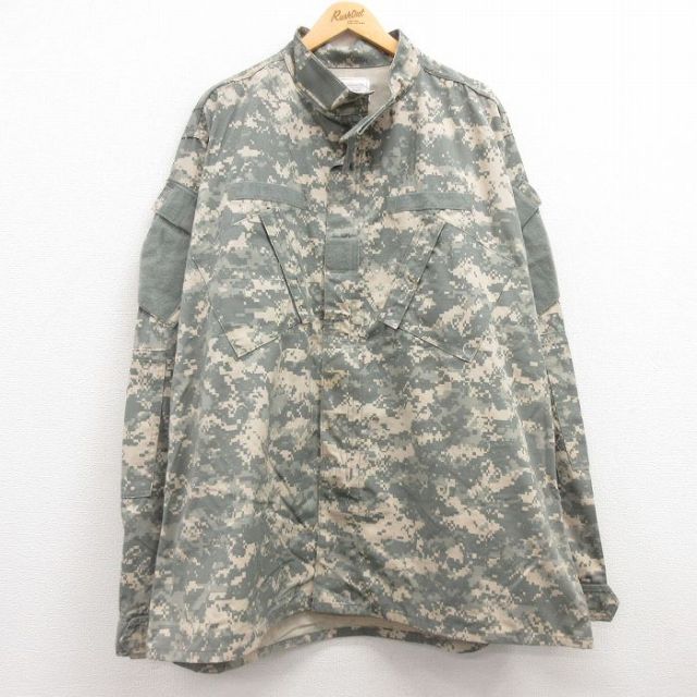 XL★古着 長袖 ミリタリー ジャケット メンズ 00年代 00s アーミー ARMY コンバット リップストップ デジタルカモ 大きいサイズ ロング丈 USA製 グレー他 迷彩 25feb06 中古 アウター フライト