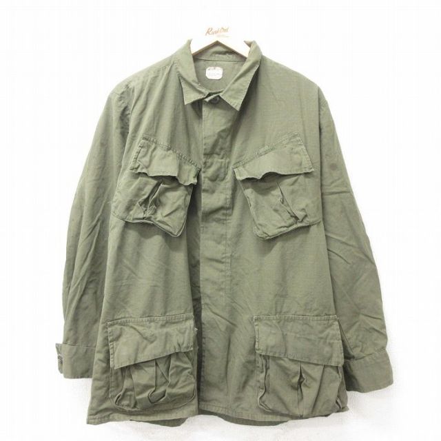 XL★古着 長袖 ビンテージ ミリタリー ジャングル ファティーグ ジャケット メンズ 60年代 60s リップストップ コットン 緑 グリーン 【spe】 25feb10 中古 アウター フライト