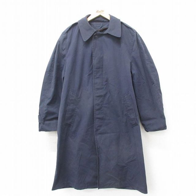 XL★古着 長袖 ミリタリー コート メンズ 80年代 80s ロング丈 USA製 紺 ネイビー 25feb10 中古 アウター