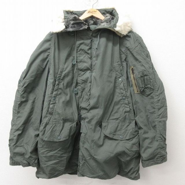 XL★古着 長袖 ミリタリー ジャケット パーカー メンズ 80年代 80s N-3B 大きいサイズ ラグラン USA製 緑系 グリーン 【spe】 25feb10 中古 アウター フライト