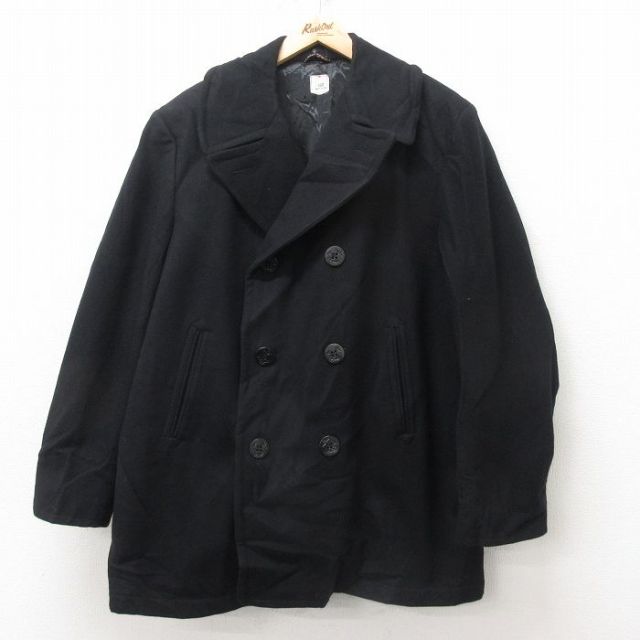 L★古着 長袖 ミリタリー ピーコート メンズ 90年代 90s ロング丈 ウール USA製 黒 ブラック 25feb10 中古 アウター