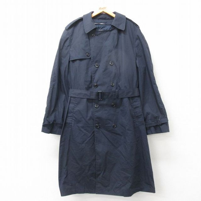 XL★古着 長袖 ミリタリー トレンチ コート メンズ 00年代 00s 大きいサイズ ロング丈 USA製 紺 ネイビー 25feb19 中古 アウター