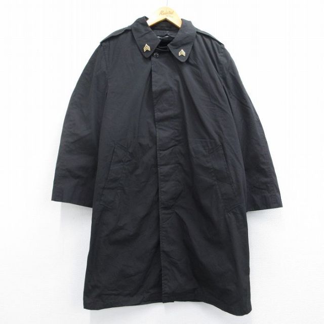 【50%OFF】L★古着 長袖 ビンテージ ミリタリー レイン コート メンズ 70年代 70s ピンバッジ ロング丈 USA製 黒 ブラック 内側ファー 【spe】 25feb19 中古 アウター