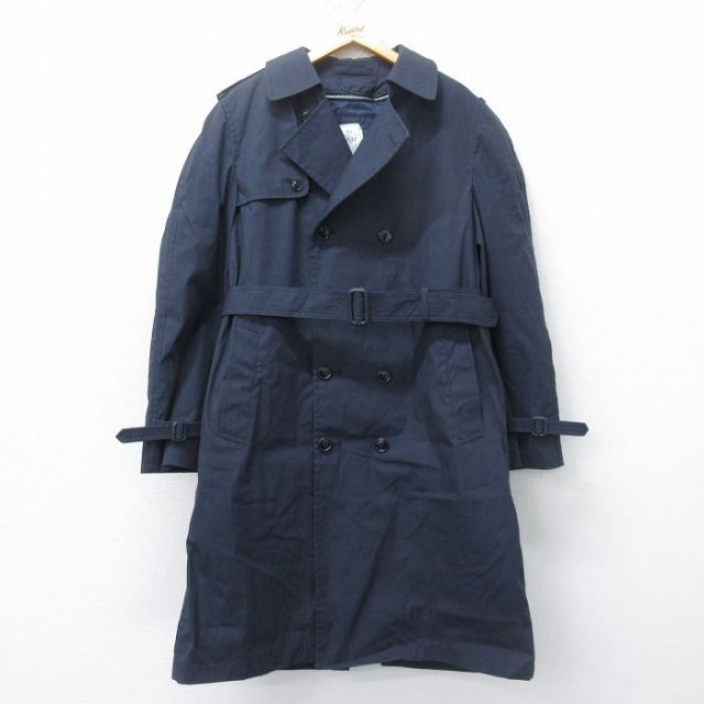 XL★古着 長袖 ミリタリー トレンチ コート メンズ ライナー付き ロング丈 USA製 濃紺 ネイビー 25feb26 中古 アウター