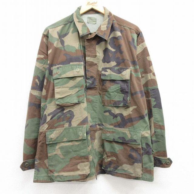 【50%OFF】L★古着 長袖 ミリタリー ジャケット メンズ 90年代 90s コンバット ウッドランドカモ USA 茶他 ブラウン 迷彩 25mar04 中古 アウター フライト