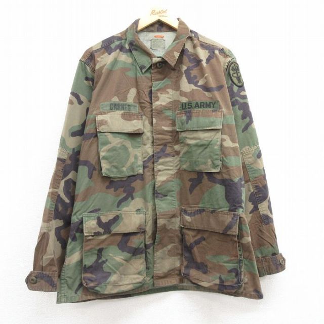 【50%OFF】L★古着 長袖 ミリタリー ジャケット メンズ 90年代 90s コンバット ウッドランドカモ USA製 緑他 グリーン 迷彩 25mar04 中古 アウター フライト