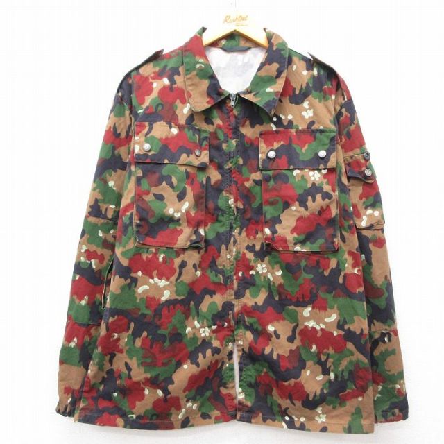 XL★古着 長袖 ミリタリー ジャケット メンズ スイス軍 茶他 ブラウン 迷彩 25mar06 中古 アウター フライト
