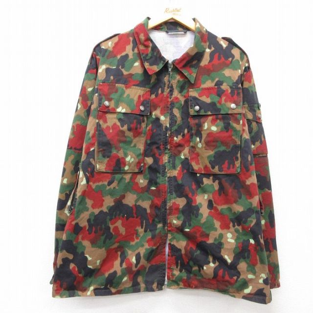 XL★古着 長袖 ミリタリー ジャケット メンズ スイス軍 コットン 茶他 ブラウン 迷彩 25mar06 中古 アウター フライト