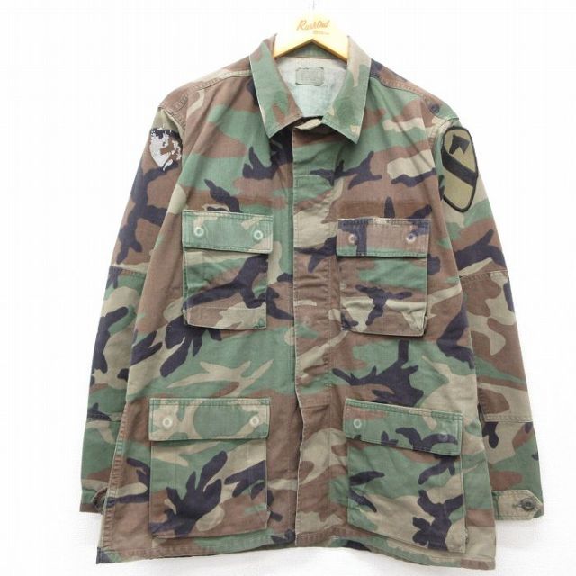 【50%OFF】L★古着 長袖 ミリタリー ジャケット メンズ 90年代 90s コンバット ウッドランドカモ USA製 緑他 グリーン 迷彩 25mar06 中古 アウター フライト