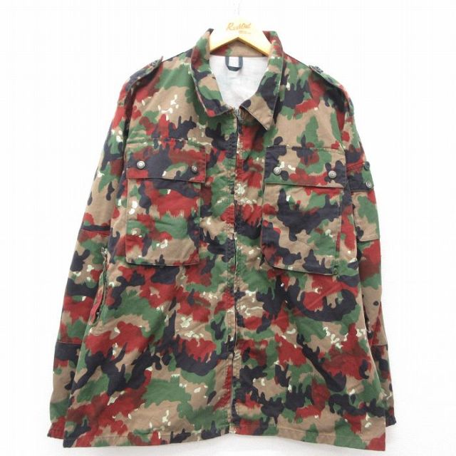 XL★古着 長袖 ミリタリー ジャケット メンズ スイス軍 コットン 茶他 ブラウン 迷彩 25mar06 中古 アウター フライト