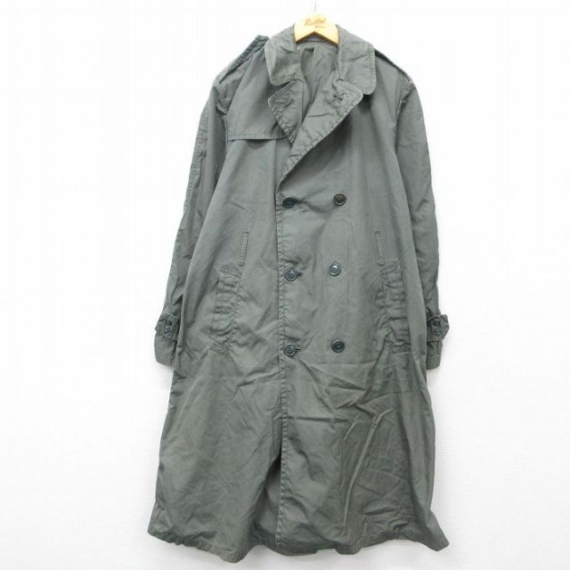 【50%OFF】L★古着 長袖 ビンテージ ミリタリー レイン コート メンズ 60年代 60s ロング丈 USA製 濃緑 グリーン 25mar06 中古 アウター