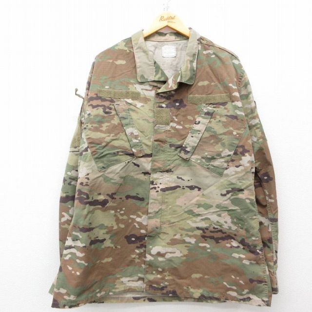 XL★古着 長袖 ミリタリー ジャケット メンズ コンバット リップストップ マルチカムカモ 大きいサイズ ロング丈 USA製 薄緑他 グリーン 迷彩 25mar06 中古 アウター フライト