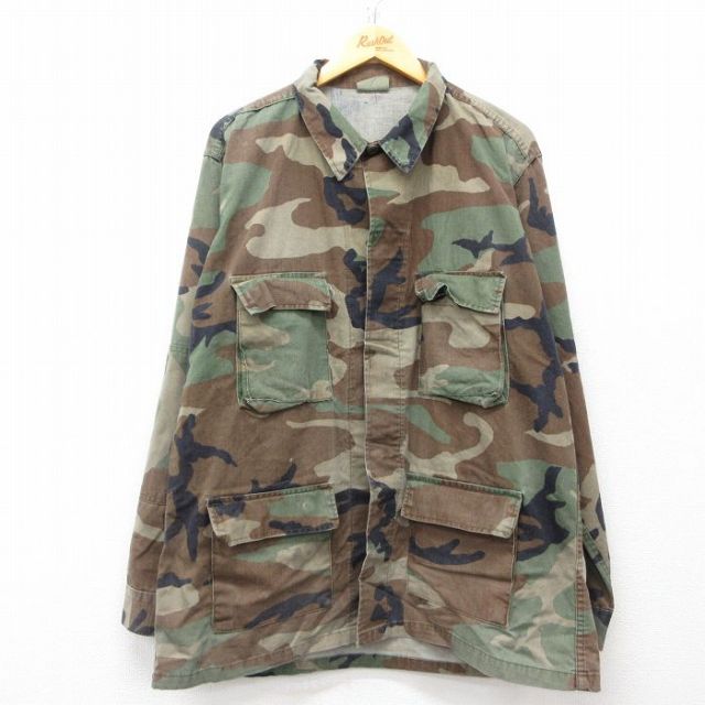 【50%OFF】XL★古着 長袖 ミリタリー ジャケット メンズ 90年代 90s ウッドランドカモ USA製 茶他 ブラウン 迷彩 25mar06 中古 アウター フライト