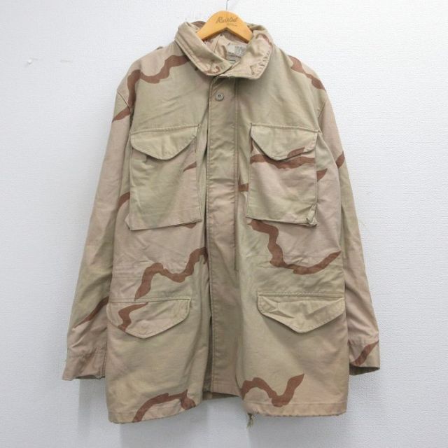 【50%OFF】L★古着 長袖 ミリタリー フィールド ジャケット メンズ 80年代 80s M-65 デザートカモ ロング丈 USA製 ベージュ他 カーキ 迷彩 25mar21 中古 アウター フライト