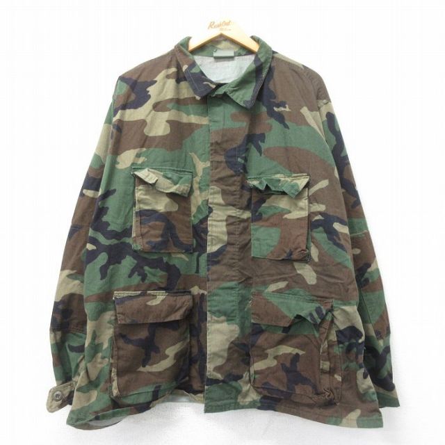 XL★古着 長袖 ミリタリー ジャケット メンズ 90年代 90s ウッドランドカモ 大きいサイズ USA製 緑 グリーン 迷彩 【spe】 25apr12 中古 アウター フライト