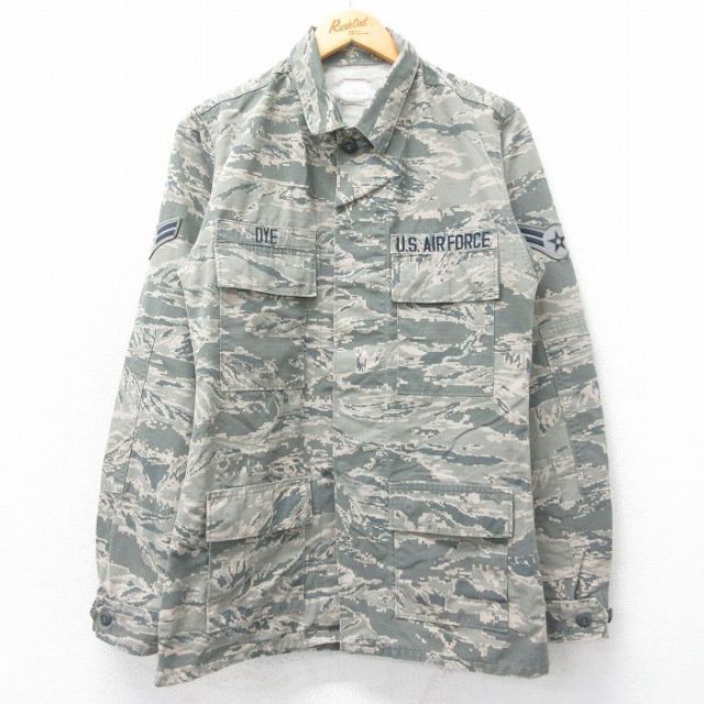 S★古着 長袖 ミリタリー ジャケット メンズ ユーティリティ リップストップ USエアフォース デジタルタイガーカモ USA製 グレー 迷彩 25apr12 中古 アウター フライト