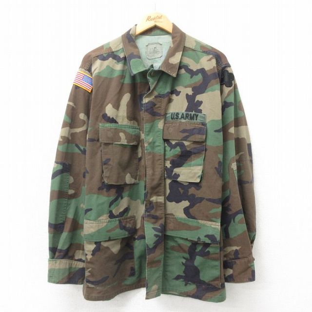 【50%OFF】XL★古着 長袖 ミリタリー ジャケット メンズ 90年代 90s コンバット ウッドランドカモ USA製 緑 グリーン 迷彩 【spe】 25may12 中古 アウター フライト