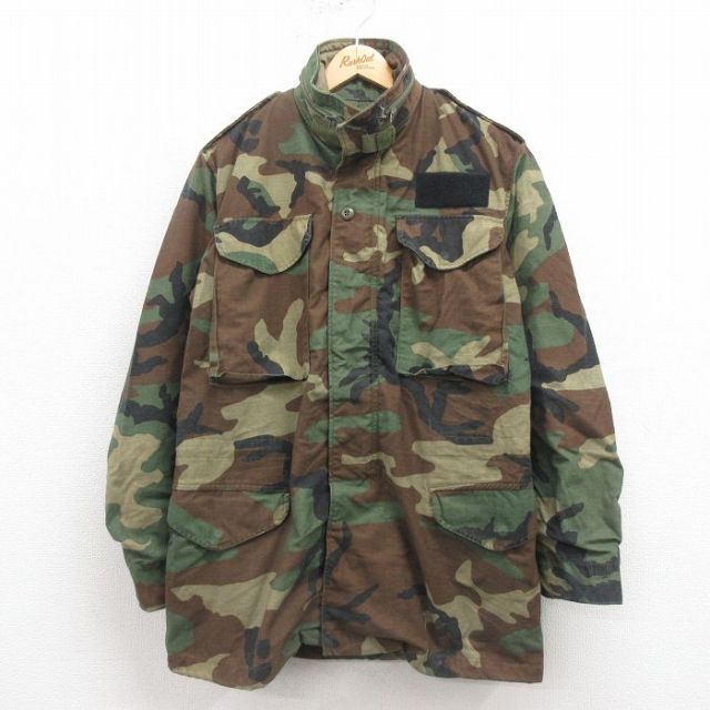 M★古着 長袖 ミリタリー フィールド ジャケット メンズ 80年代 80s M-65 ウッドランドカモ USA製 濃ベージュ他 カーキ 迷彩 25sep05 中古 アウター フライト