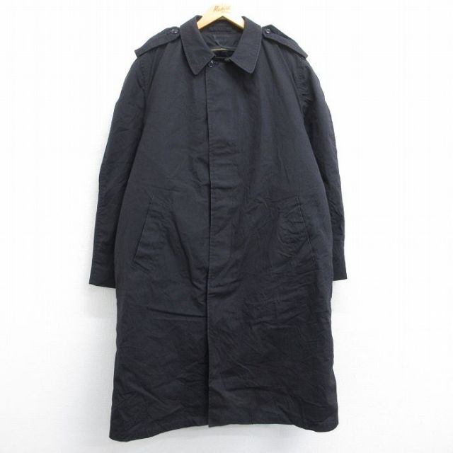 XL★古着 長袖 ミリタリー コート メンズ 80年代 80s 大きいサイズ ロング丈 USA製 黒 ブラック 内側ファー 25sep22 中古 アウター