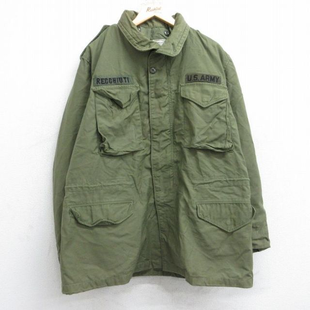XL★古着 長袖 ビンテージ ミリタリー フィールド ジャケット メンズ 70年代 70s M-65 USアーミー ARMY ロング丈 USA製 濃緑 グリーン 25sep22 中古 アウター フライト
