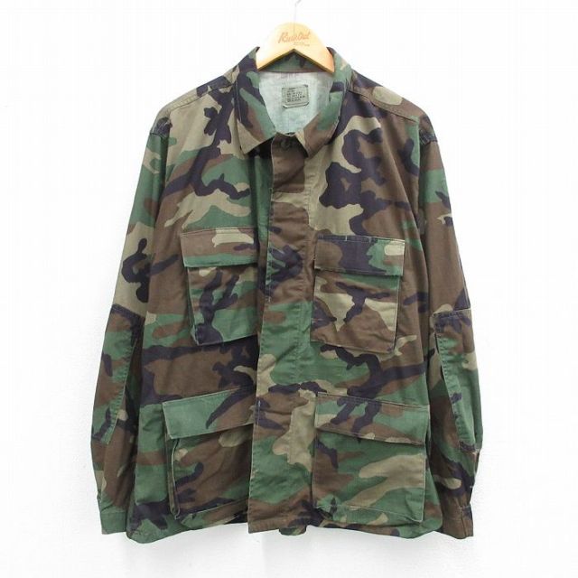 【20%OFF】XL★古着 長袖 ミリタリー ジャケット メンズ 90年代 90s コンバット ウッドランドカモ USA製 濃緑他 グリーン 迷彩 【spe】 25sep27 中古 アウター フライト