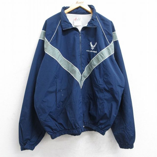 XL★古着 長袖 ミリタリー ナイロン ジャケット メンズ 00年代 00s USエアフォース リフレクター ラグラン 大きいサイズ ロング丈 USA製 紺 ネイビー 内側メッシュ 25sep30 中古 アウター フライト