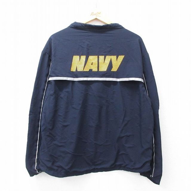 XL★古着 長袖 ミリタリー ナイロン ジャケット メンズ ネイビー NAVY リフレクター USA製 紺 内側メッシュ 25oct01 中古 アウター フライト