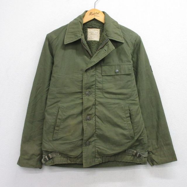 M★古着 長袖 ビンテージ ミリタリー ジャケット 70年代 70s SEABEES USA製 濃緑 グリーン 内側ボア 【spe】 25oct03 中古 メンズ アウター フライト